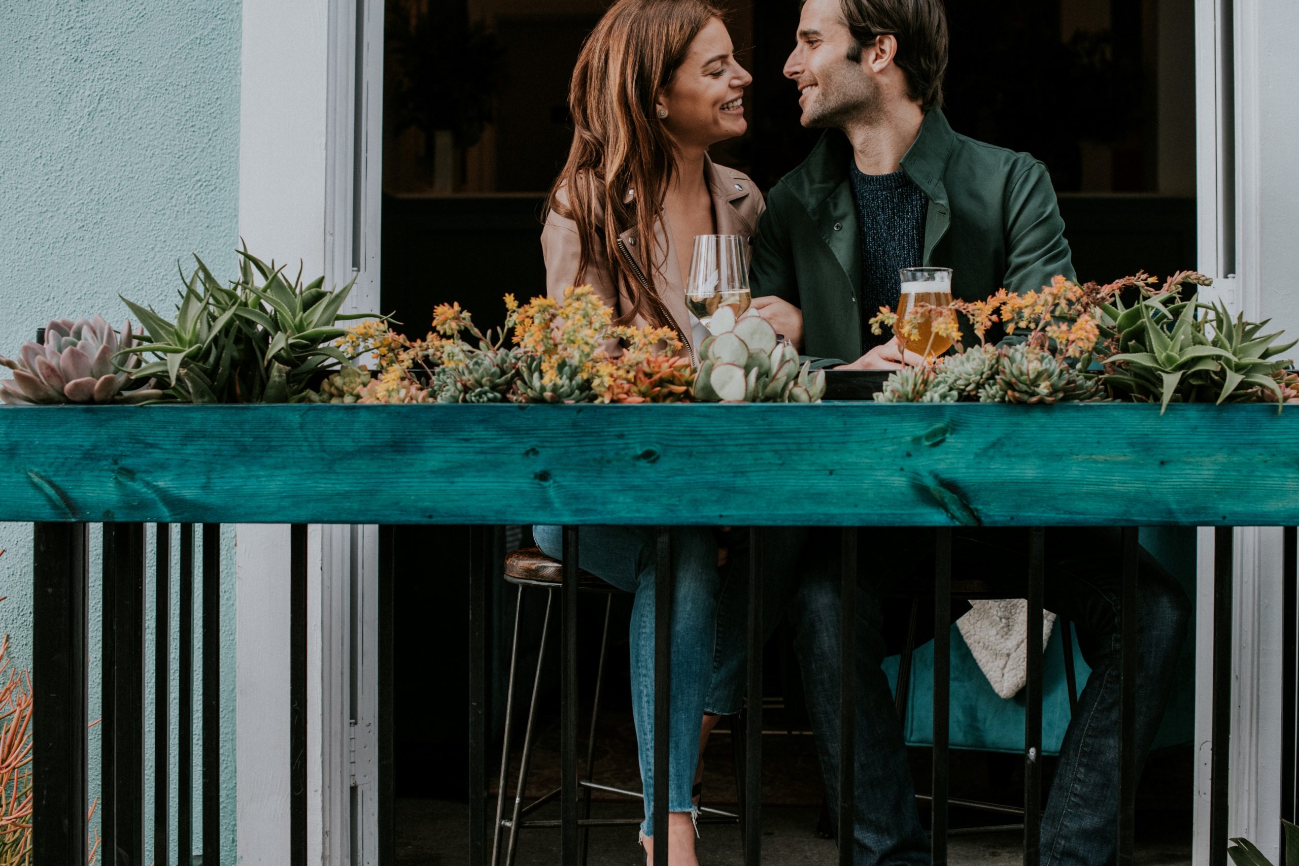 Los Angeles Engagement Photo Balcony Window with Flowers